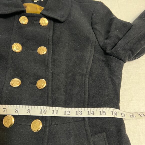 Ann Taylor LOFT Petites 8P Black Wool Blend Peacoat Jacket Gold Buttons Lined - Picture 7 of 11